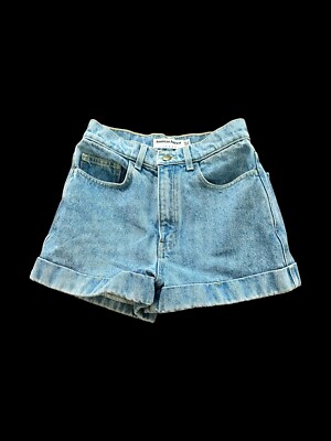 American Apparel jean shorts denim Size 26 Mom High Rise Cuffed Light wash 