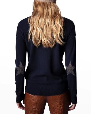 NEW Zadig & Voltaire Vivi Patch Cashmere Sweater Jumper Top Navy