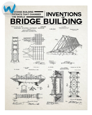 Brückenbau Patente Poster Technik Baupläne 12X16/16X20/18X24/24X36