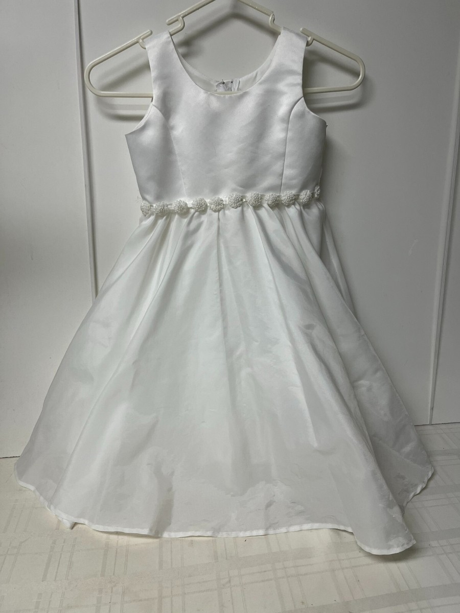 Communion or Party Dress Girl sz 4 White Sleeveless Rosettes at Waistline Zip-Up | eBay Communion or Party Dress Girl sz 4 White Sleeveless Rosettes at Waistline Zip-Up | eBay