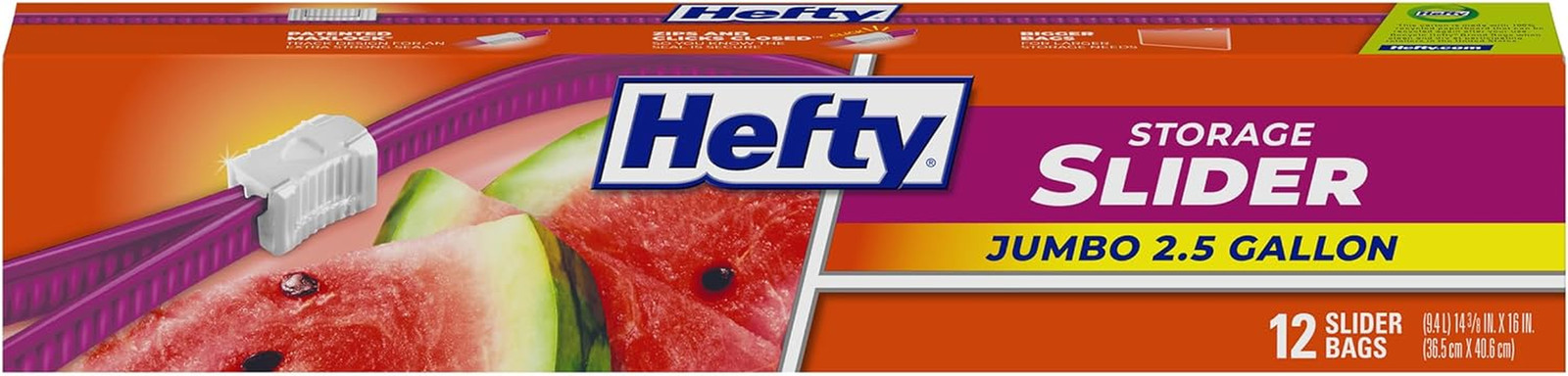 Hefty Slider Jumbo Storage Bags, 2.5 Gallon Size, 12 Count