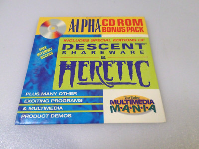 ALPHA CD-ROM BONUS PACK - DESCENT (Shareware) & HERETIC - (1995, PC) + DEMOS-NEW