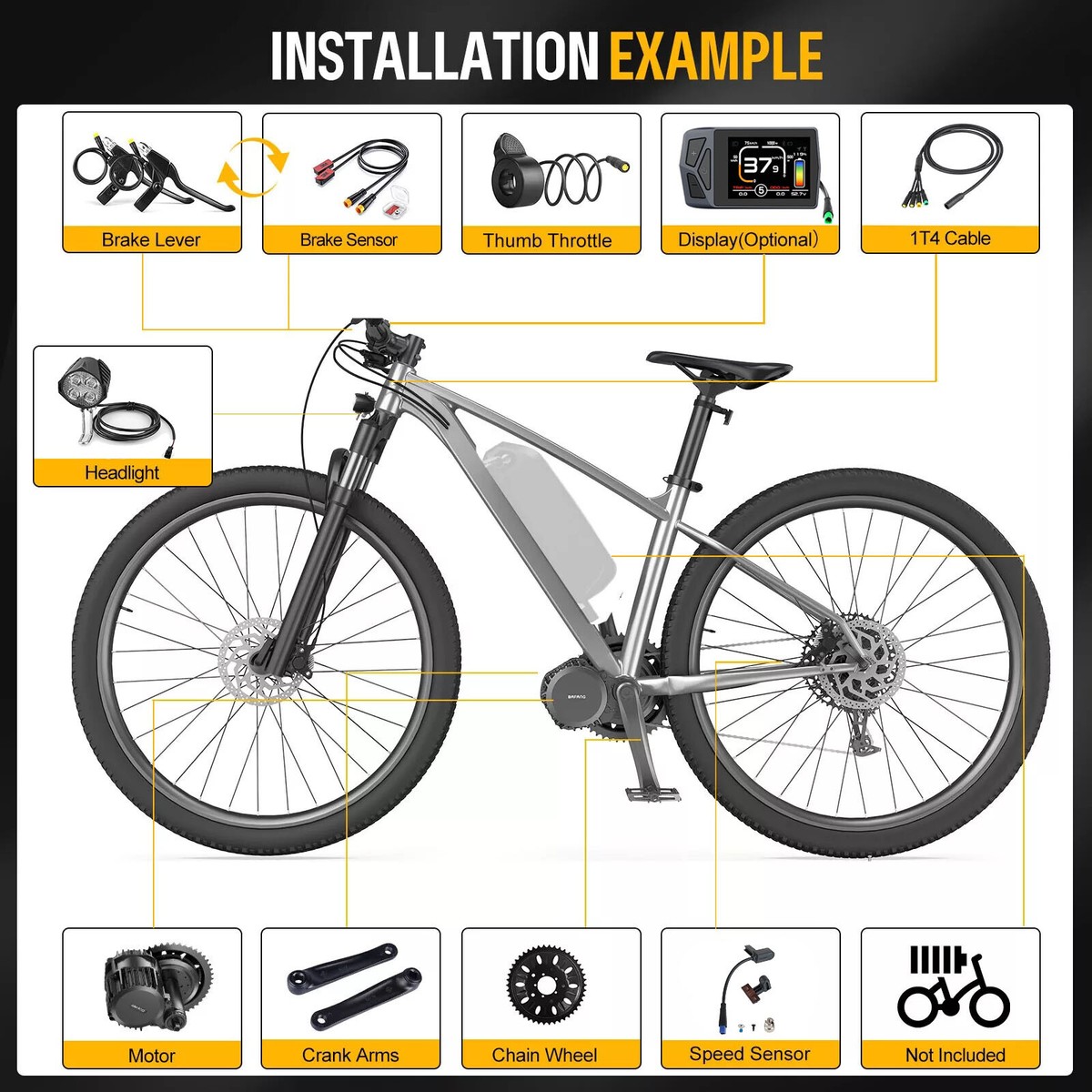 BAFANG BBS02B 48V750W Mid Drive Motor Conversion Kit EKD01 Display 