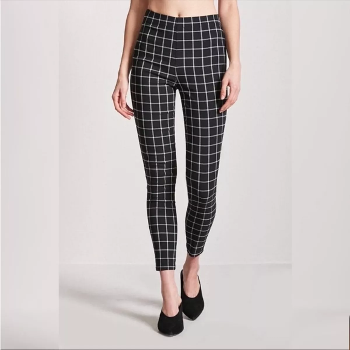 Forever 21 Grid Check Box Black White Retro Legging Dress Pants