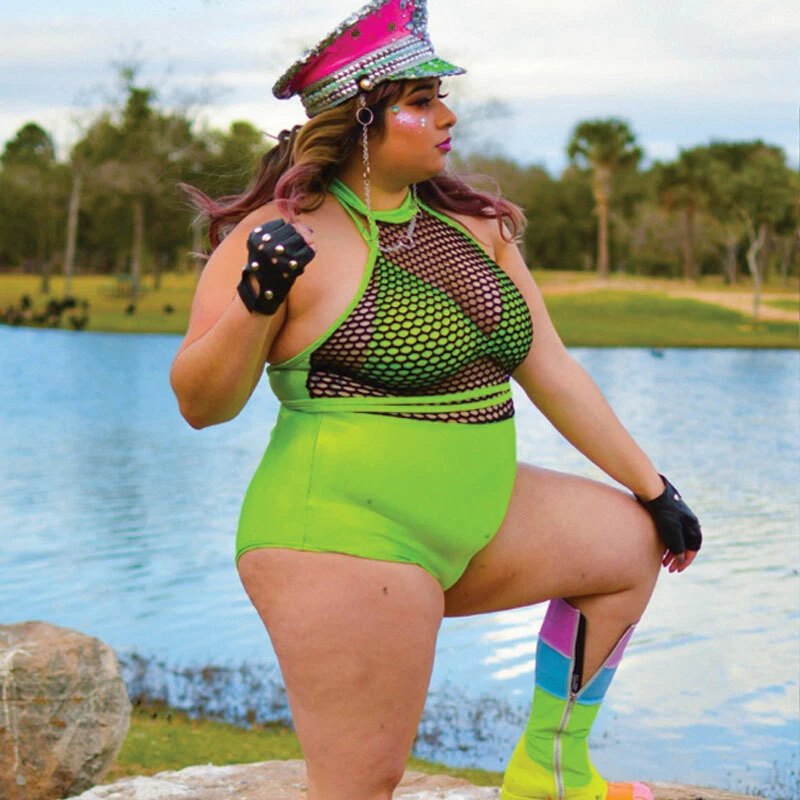 Plus Size Rave Bodysuit Lime Green L XL XXL BRWT