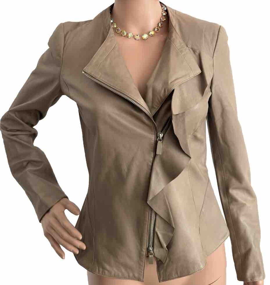 EMPORIO ARMANI GRAY Lamb Leather Jacket Size 40 US : S | eBay