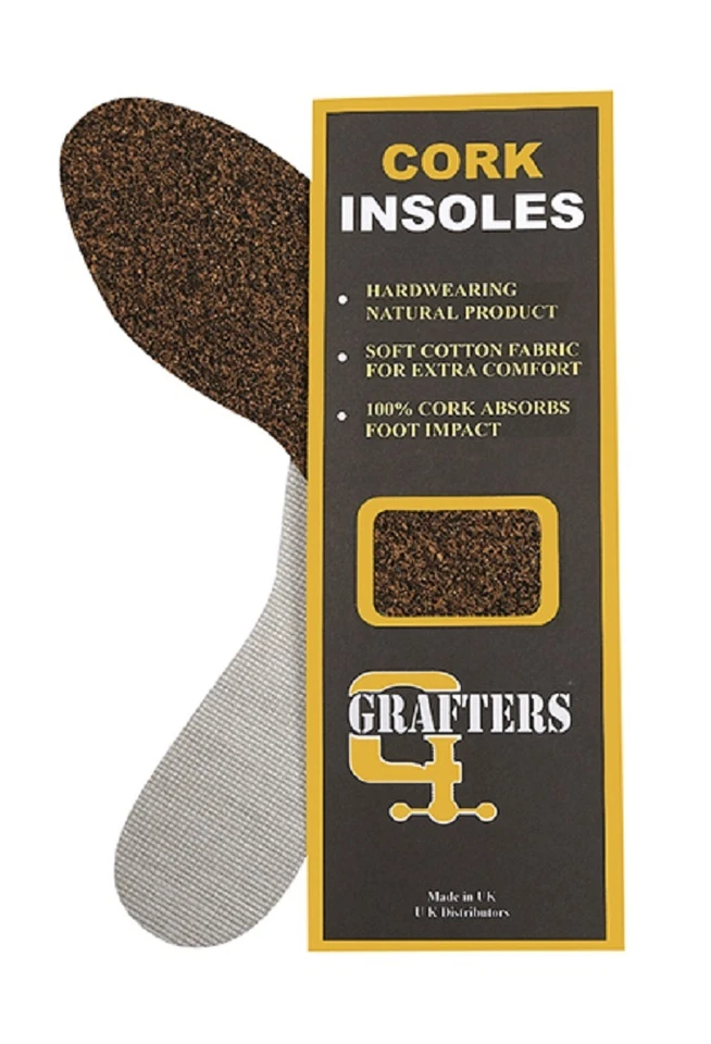 Mens Natural Cork Insoles For Shoes, Boots & Wellies. Cotton Backed For Comfort