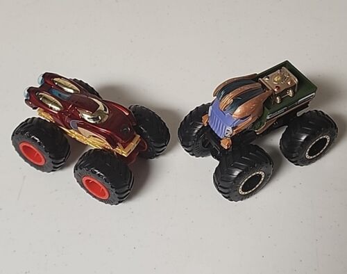 MARVEL Lot of 2 Monster Jam Trucks IRON MAN & THANOS Hot Wheels 1:64 Scale - Picture 1 of 4