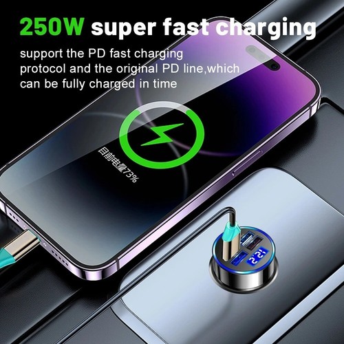 Chargeur Voiture LED 250W 5 Ports Charge Rapide PD QC3.0 USB C Chargeur Téléphone Voiture Type C - Photo 5 sur 10