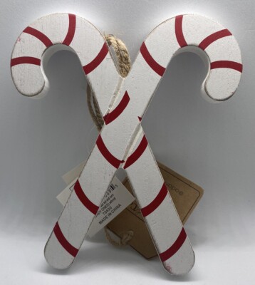 Adams & Co 5.5 x 6  Double-Sided Wood Candy Cane Ornament Red/White NEW