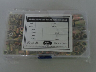 165x Rivnuts Blind Set Nutserts Threaded Rivet Nuts Carbon Steel M3-M10