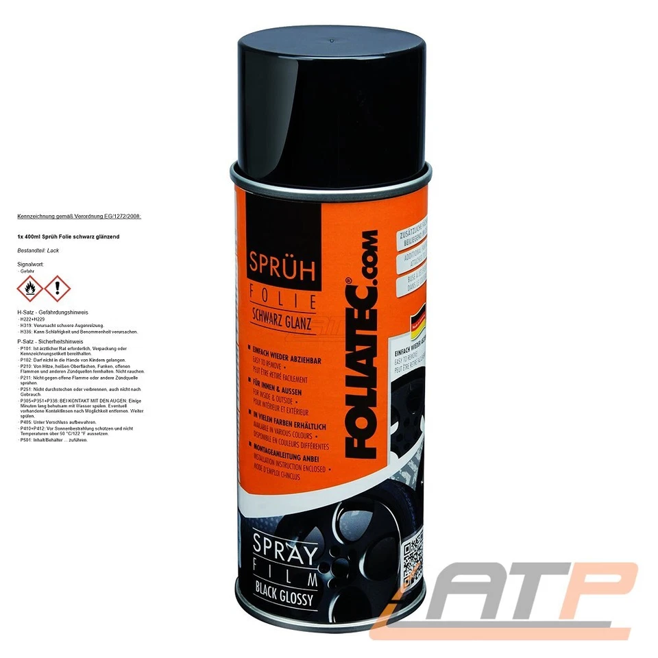 400ml FOLIATEC SPRÜH FOLIE SCHWARZ GLÄNZEND SPRÜHFOLIE FELGENFOLIE