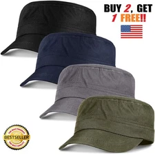 Military Style Hat Adjustable Cotton Cadet Army Cap Vintage Cap Flat Top Hat USA