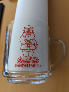Vintage Marshall Fields 1997 Santa Bear Walnut Room Hot Chocolate Glass Mug