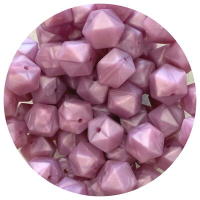5 silicone beads PEARL VIOLET mini hexagon 14mm DIY purple keyring supplies