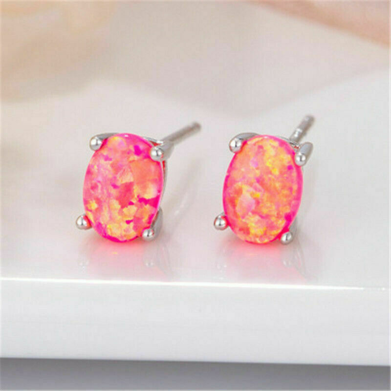 Stud Earrings Sterling Silver Fire Opal 925 Jewelry Oval Resin Earrings Chic-image