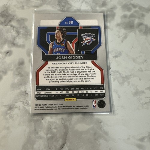Panini Prizm Josh Giddy 2021-22 novato base plateada OKC Thunder RC 301 como nuevo NBA - Imagen 2 de 4