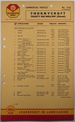 Petroliana; Thornycroft Trusty ON/NR6/MV Diesel Shell Schmiertabelle Nr. X1152