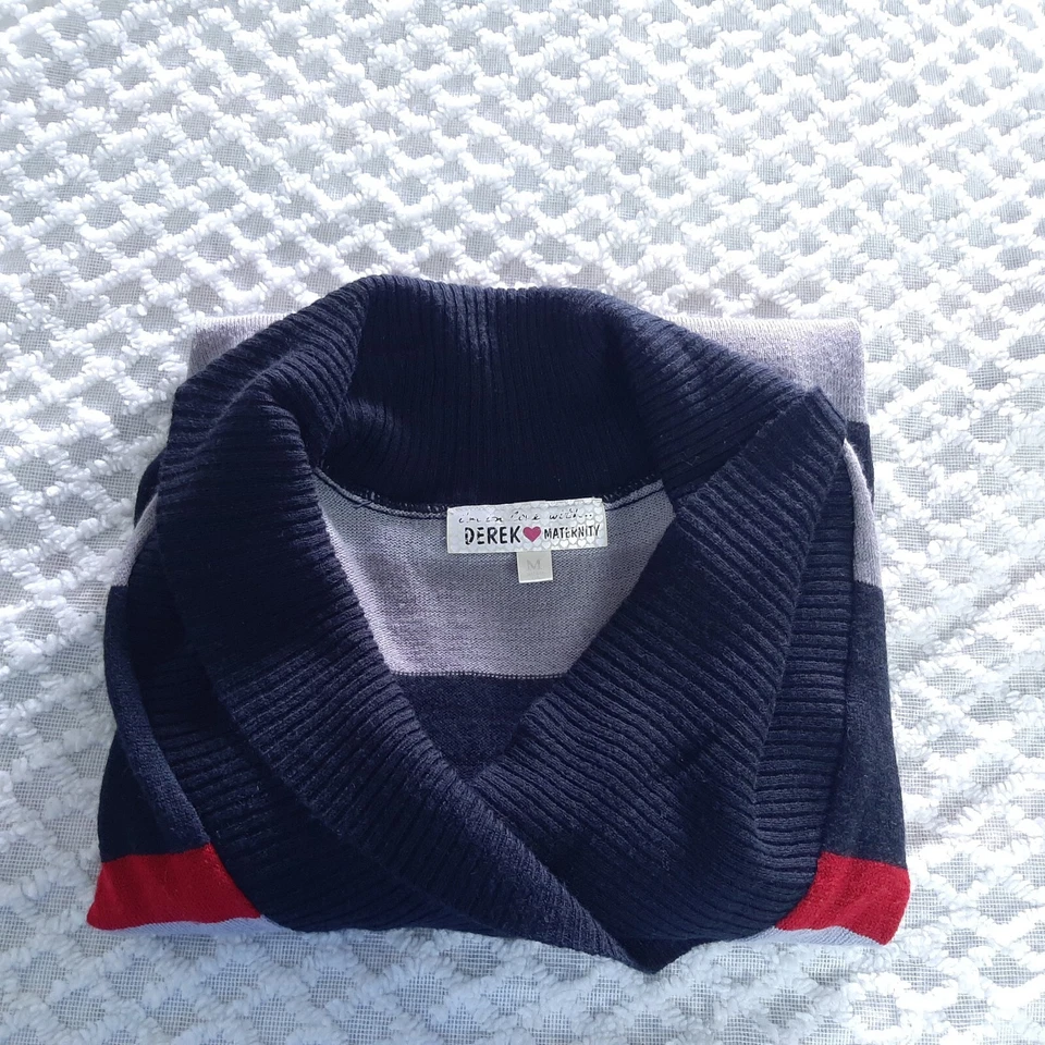 Derek Heart Maternity Medium Sweater Top Stripe Black Gray Red Ruched Sides - Image 3 of 4