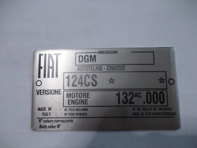 Nameplate id-plate chassis Fiat 124 CS Spider plate targa sign year