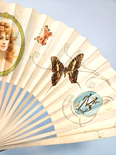Schlesinger Mayer Fold out Hand Fan Chicago Illinois Means Perfection 18" long - Picture 4 of 6