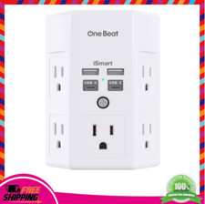Outlet Extender with USB   5 AC Plug, 4 USB Ports, 3-Side Wall Adapter