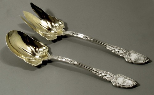 TIFFANY STERLING SALAD SERVING SET c1905 BROOM CORN