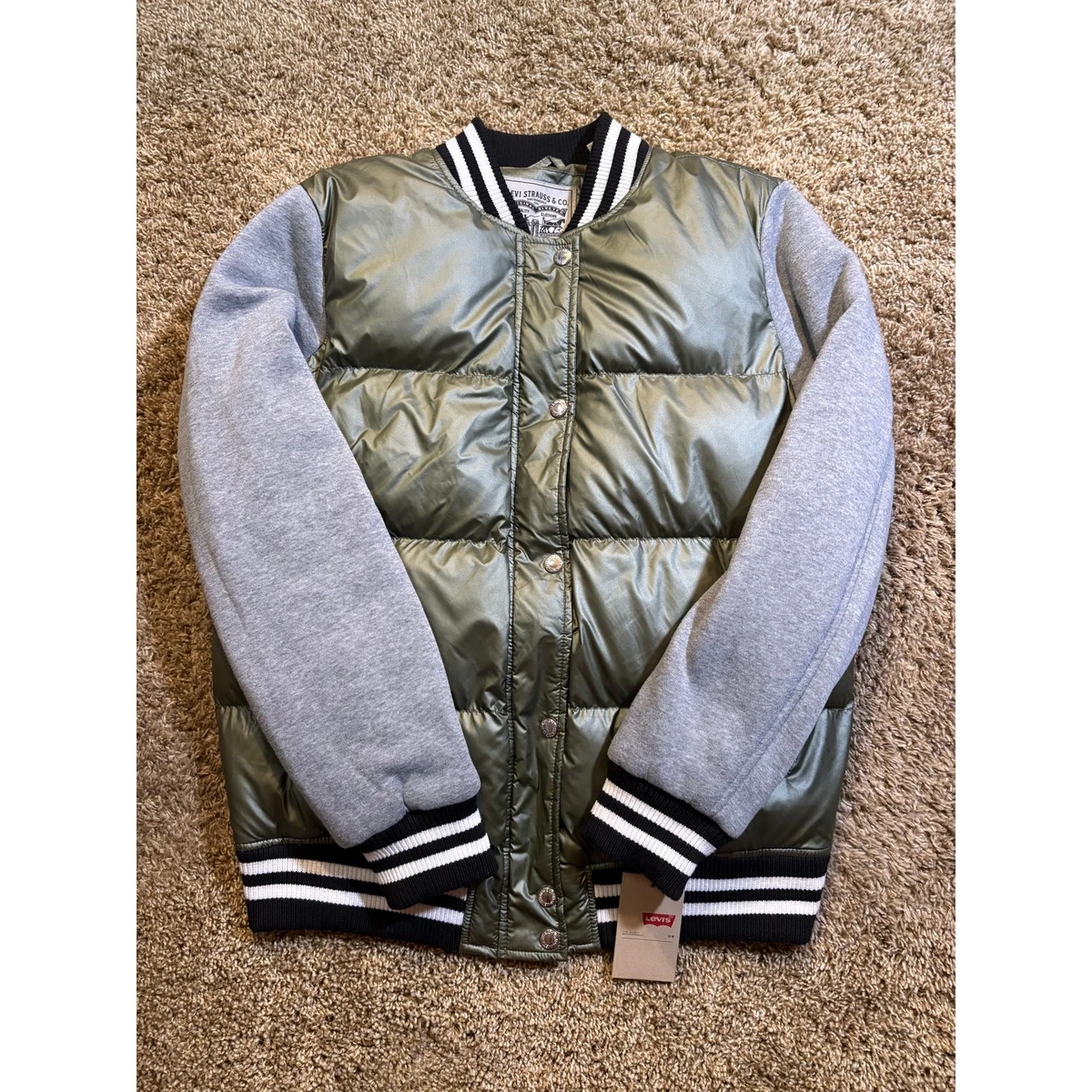 NWT Levi's Puffer Bomber Varsity Jacket Mens Size Medium Green MSRP $180