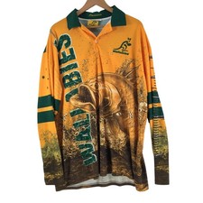 Wallabies Fishing Shirt Mens 4XL Gold Green Fish Long Sleeve Rugby 129487