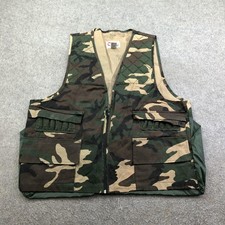 Vintage Sports Afield Vest Mens XL Camo Game Bag Full Zip Quilted Hunting