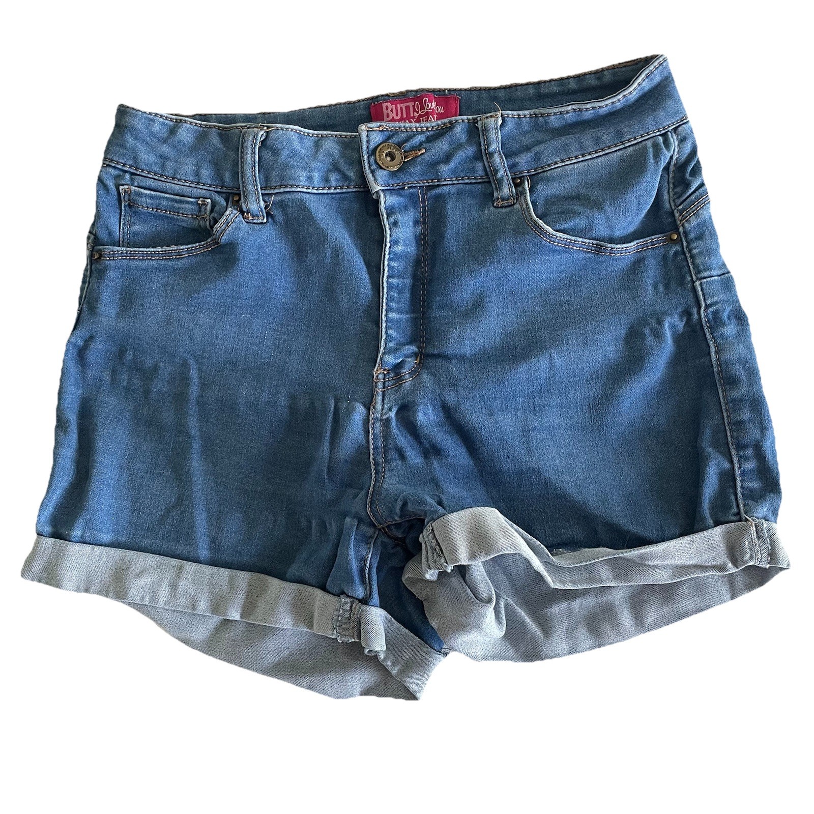 Wax Jean Butt I Love You Shorts Womens Size Medium Stretch Cuffed Denim