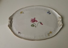 Alte sehr schöne ovale Porzellan Servierplatte/Teller mit Blumenmalerei Goldrand