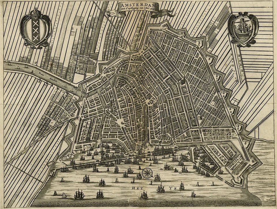 Antique Map-Topography-Amsterdam as situated in 1963-Netherland-Commelin-1726 - Image 3 of 4