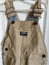 Osh Kosh B'Gosh Khaki Tan classic With Light Blue Plaid 100 Cotton Overalls