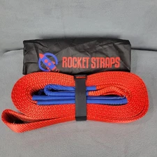 Rocket Straps Tow Strap 3 in x 30 ft Heavy Duty Recovery Rope w/ Bag Red Truck