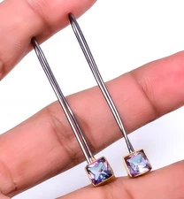 Mystic Topaz 925 Silver Two Tone Gold Plated Earring 1.95" A323