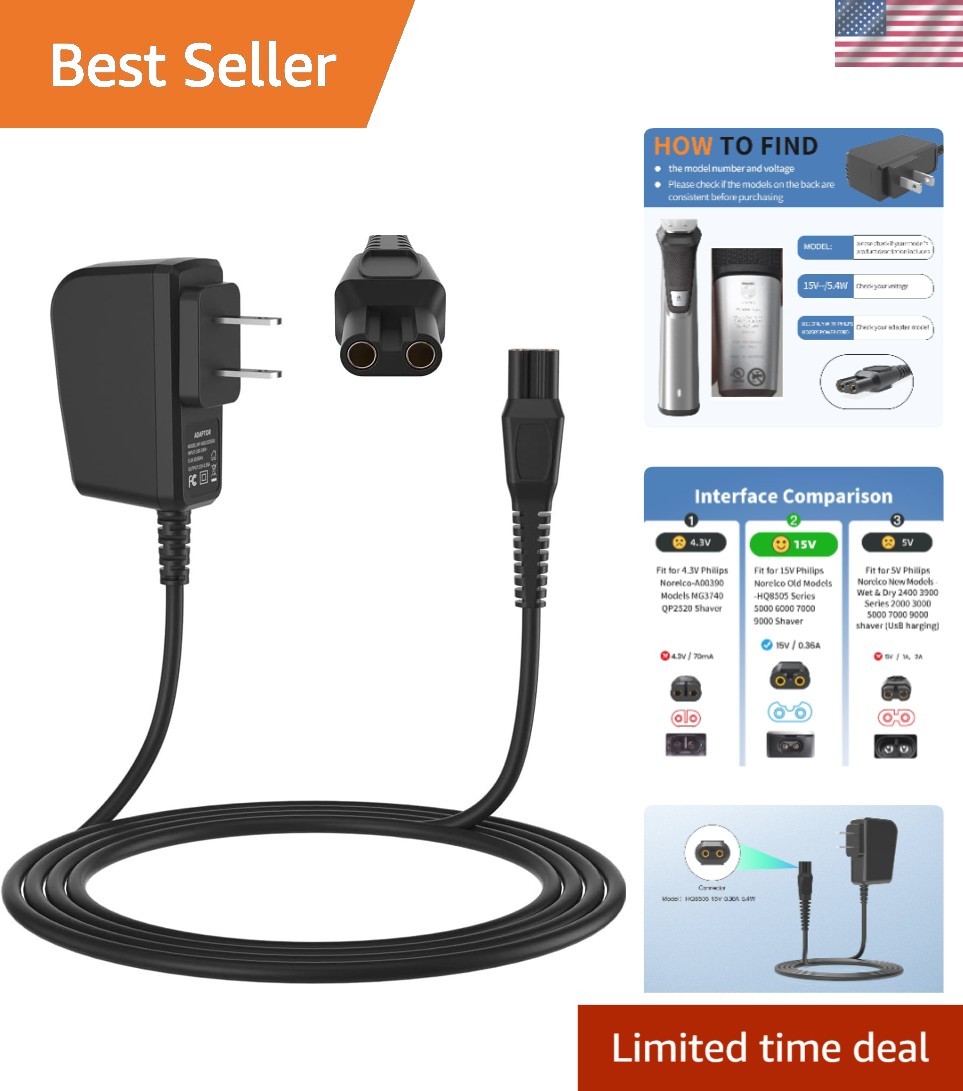 15V Charger Cord Compatible with Philips Norelco Shavers & B