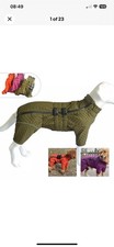 Dog winter coat, covering 4 legs, Waterproof Windproof Colour Purple Size 4XL.