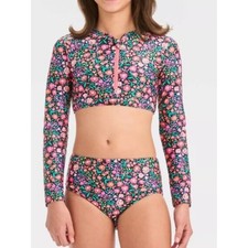 art class Girls Floral Long-Sleeve Rashguard Set - Pink Green, YM 8 , NWOT