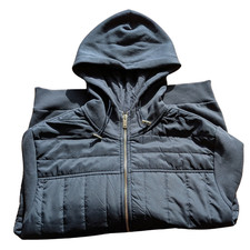 Reiss Hybrid Quilted Hooded Jacket Large Navy Charcoal Puffer Zip Casual Men's