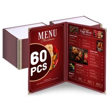 WeChef 60 Pack Restaurant Menu Covers Burgundy 8.5x11" Book Style 2 Pages 4 View