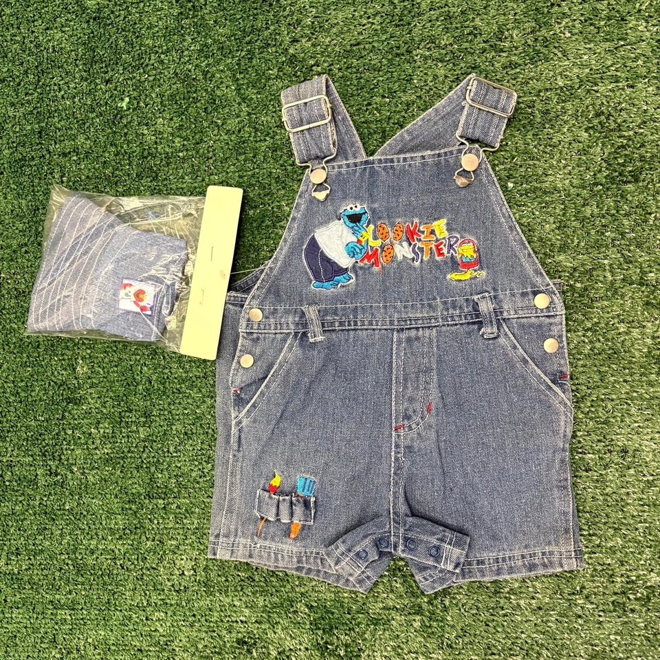 Macacão e camisa polo vintage Y2K Sesame Street conjunto com chapéu 12 M Cookie Monster - Imagem 3 de 4