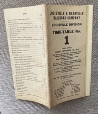 Louisville And Nashville RR 9/10/72  Employee Timetable-Louisville(also x  Monon