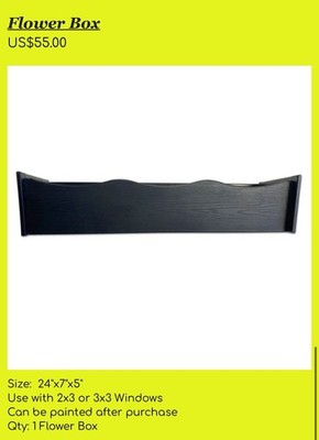 Black Rectangular Flower Window Box 24x7x5 in Paintable Single Flower Box