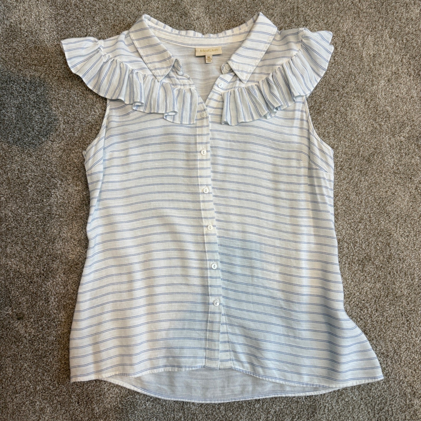 ModCloth XL ruffle collared button front striped … - image 8