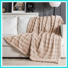 Brown Faux Fur Throw Blanket for Couch, Soft Fluffy Bubble Blanket for Bed So...