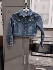 DKNY Girls Dark Blue Jean Jacket Size M 8-10 Fall Denim W Logo Pockets