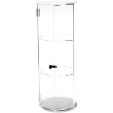 Plymor Acrylic Hexagonal Locking Case Rotating Base 2 Shelves 24"Hx9.5"Wx8.25"D