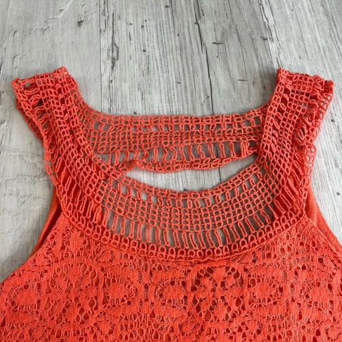 Crochet Sleeveless High Neck Flowy Sleeveless Lined Tank Top Blouse No Size Tag - Picture 4 of 13