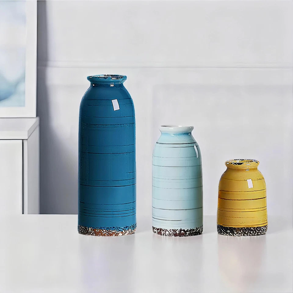 Ceramic Vase Set of 3 – Handcrafted Modern Farmhouse Decorative Vases for Boh... - Image 3 of 4